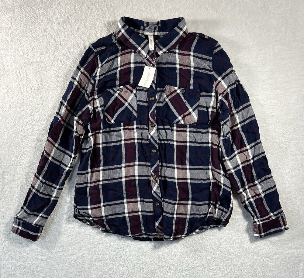 Mia & Tess Shirt Womens Medium Long Sleeve Button Up Top Plaid Flannel NWT